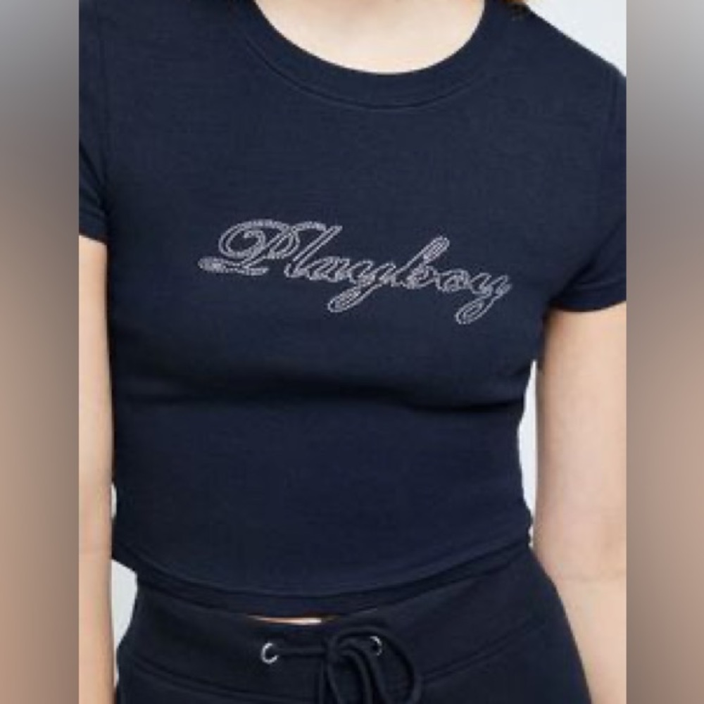 Rhinestone Y2K Playboy Ribbed Baby Tee